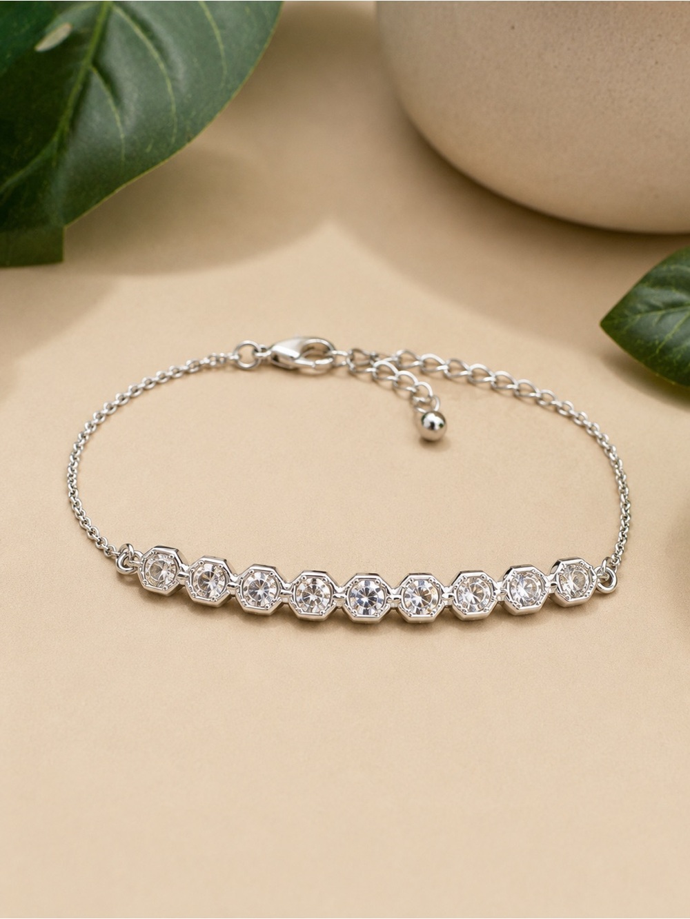 JBijoux Bar Silver-Tone Crystal Bar Bracelet (BR1212/5)
